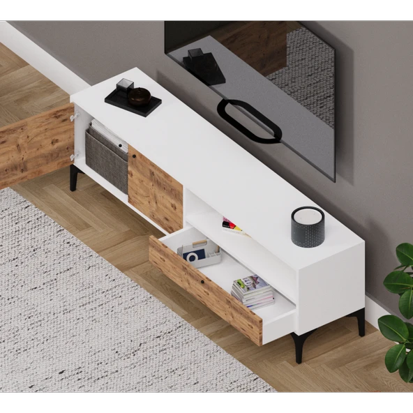 Alfimo Mobilya NOVA&ODION ORTA SEHPA VE TV ÜNİTESİ CEVİZ&BEYAZ - 3