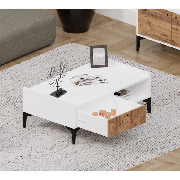 Alfimo Mobilya NOVA&ODION ORTA SEHPA VE TV ÜNİTESİ CEVİZ&BEYAZ - 6