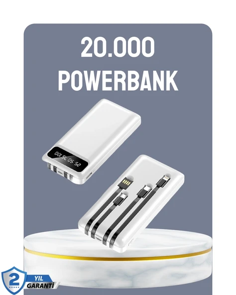 Hızlı Şarj Destekli 20.000mAh Powerbank USB Type-C Lightning LCD ürün görseli 1