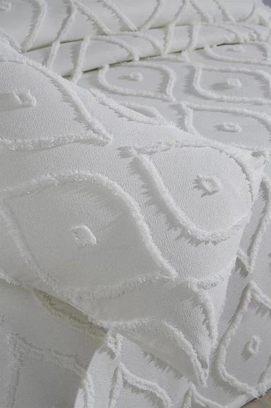 Çeyiz Diyarı Pirot 3 Parça Çift Kişilik Pike Takımı Krem - Resim 5