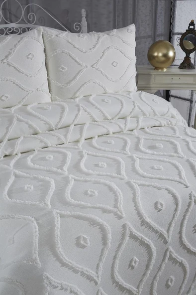 Çeyiz Diyarı Pirot 3 Parça Çift Kişilik Pike Takımı Krem - Resim 4