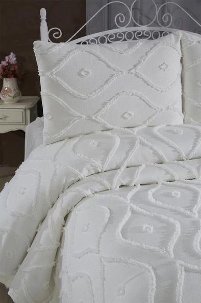 Çeyiz Diyarı Pirot 3 Parça Çift Kişilik Pike Takımı Krem - Resim 3