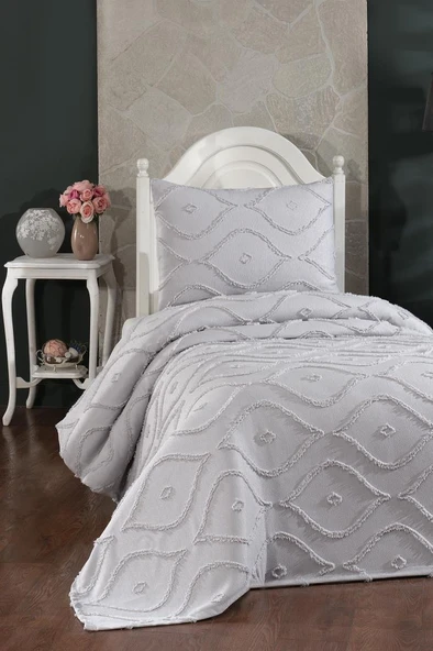 Çeyiz Diyarı Pirot 2 Parça Tek Kişilik Pike Takımı Gri ürün görseli