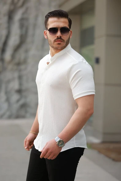 Erkek Hakim Yaka Kısa Kollu Gömlek - Resim 2