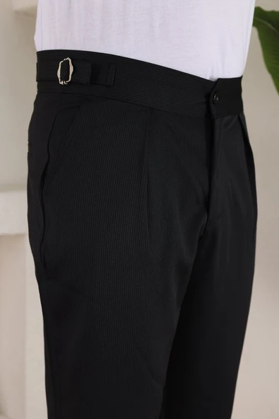 Erkek Duble Paça Yandan Tokalı Cord Desenli Old Money Pantolon - Resim 4