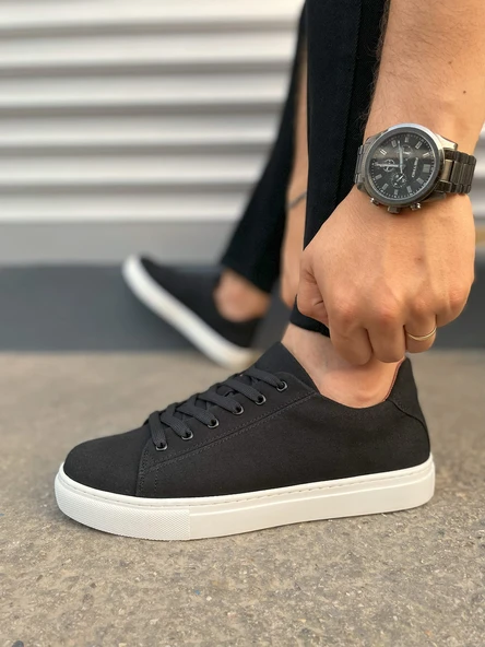 JY122 Mode Bağcıklı Süet Erkek Günlük Sneaker Ayakkabı SBT - Siyah - Resim 3
