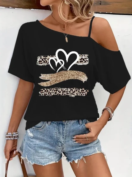 Kadın Tek Omuzu Açık Ip Askılı Baskılı Viskon Bluz - Resim 2