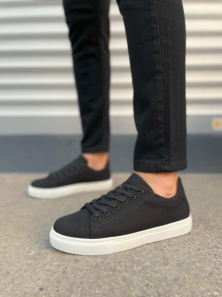 JY122 Mode Bağcıklı Süet Erkek Günlük Sneaker Ayakkabı SBT - Siyah - Resim 2