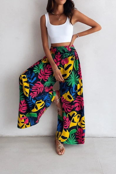 Kadın Yüksek Bel Lastikli Desenli Süprem Pantolon - Resim 3