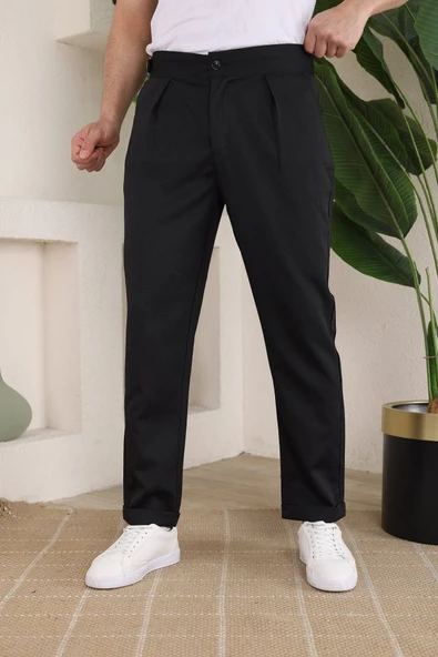 Erkek Duble Paça Yandan Tokalı Cord Desenli Old Money Pantolon - Resim 2