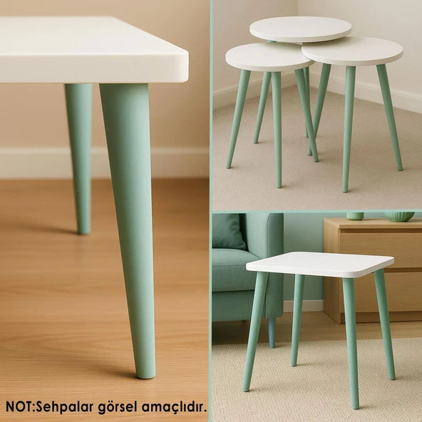 4 Adet Ahşap Ayak 45 Cm Su Yeşili M8 Civatalı Bağlantı Aparatlı Mobilya Tabure Sehpa Masa Destek Ayağı - Resim 5