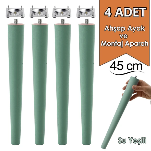 4 Adet Ahşap Ayak 45 Cm Su Yeşili M8 Civatalı Bağlantı Aparatlı Mobilya Tabure Sehpa Masa Destek Ayağı ürün görseli