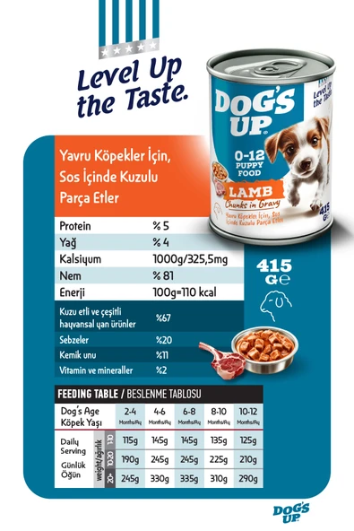 Dogs Up Yaş Yavru Köpek Maması Kuzu Etli 415gr 24Lü - 3