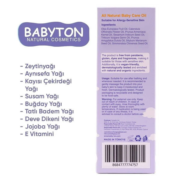 Babyton Doğal Bebek Bakım Yağı 50 ml - Resim 3