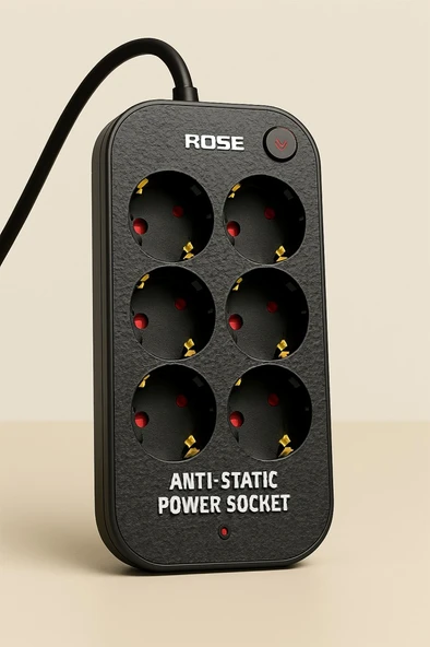 ROSE 6’lı Akım Korumalı Priz Topraklamalı Anahtarlı Anti-Statik 3Metre