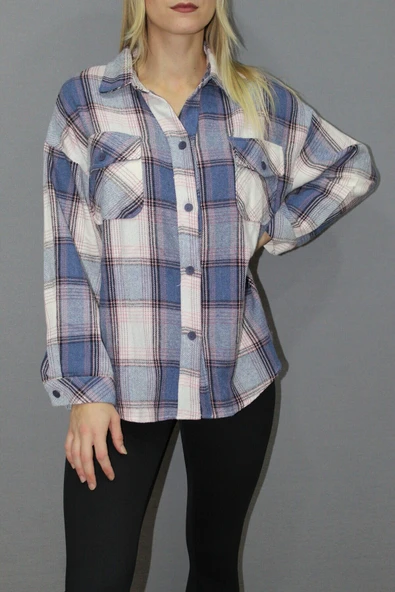 Oversize Ekose Gömlek Mavi - 4686.140 ürün görseli