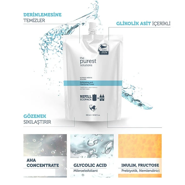 The Purest Solutions Exfoliating + Clarifying Toner 400 ml - Refill - Resim 4