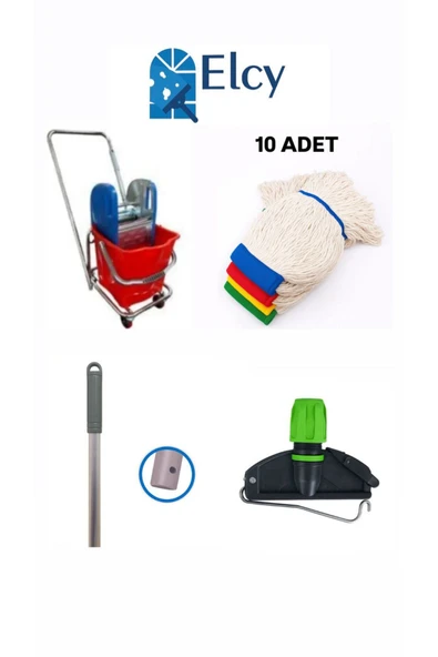 ELCY Tek Kovalı Çelik Pressli Krom Temizlik Arabası Ve Paspas Arabası Temizlik Seti - ıslak mop seti