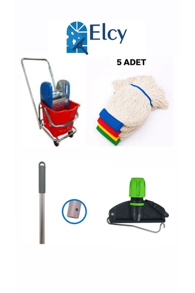 ELCY Tek Kovalı Çelik Pressli Krom Temizlik Arabası Ve Paspas Arabası Temizlik Seti - ıslak mop seti
