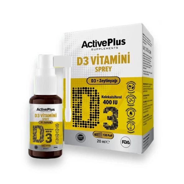 ActivePlus D3-400IU Sprey Takviye Edici Gıda 20 ml ürün görseli