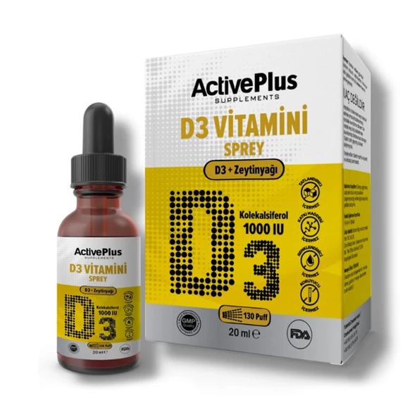 ActivePlus D3-1000IU Sprey Takviye Edici Gıda 20 ml ürün görseli