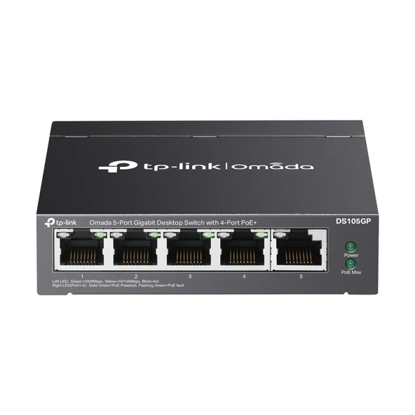 Omada Tp-Link DS105GP 5 Port 10-100-1000 Poe+ Switch Çelik Kasa Rack Mount ürün görseli