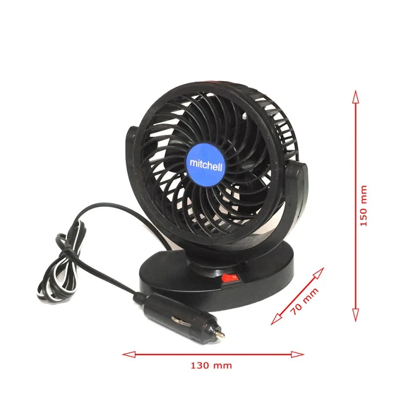 360 Derece Hareketli Tekli Araç İçi Vantilatör 12V - Resim 2