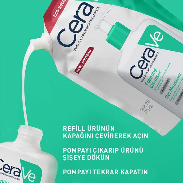 CeraVe Normal Ve Yağlı Ciltler İçin Köpüren Temizleyici 473 ml - Refill - Resim 2