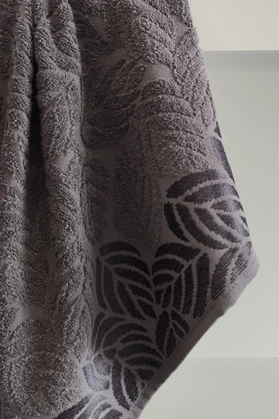 Sevim 2'li Jakarlı Yaprak Desenli %100 Pamuk El Yüz Havlusu-50x90cm - Resim 10