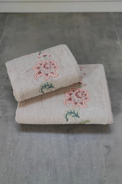 Sevim Tivoli Bambu 2'li Banyo Havlusu, - Yumuşak & Yüksek Su Emici - Çiçek Nakışlı Çeyiz Seti - Julia Gri - Resim 4