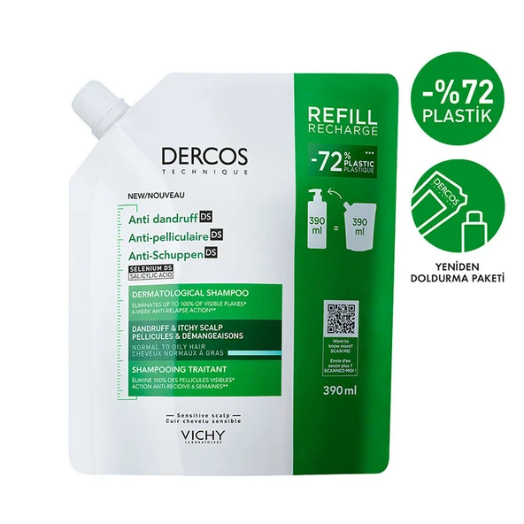 Vichy Dercos  Anti Dandruff Kepek Karşıtı Şampuan 390 ml - Normal ve Yağlı Saçlar - Refill ürün görseli