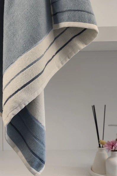 Sevim İpliği Boyalı Ucu Çizgili Banyo Havlusu - %100 Pamuk & Yumuşak - 90x150 Cm - 2