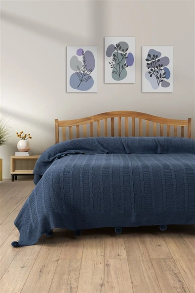 Sevim Çift Kişilik Ponponlu Triko Örme Battaniye - Yumuşak Doku & Şık Tasarım - Mint Yeşili - 220x240 cm - 3