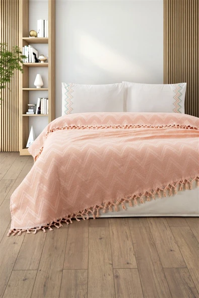 Sevim Jakarlı Bağlama Saçaklı Waffle Pike Takımı-Petekli Pike Seti-Delfina - Resim 7