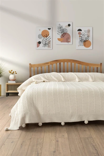 Sevim Çift Kişilik Ponponlu Triko Örme Battaniye - Yumuşak Doku & Şık Tasarım - Mint Yeşili - 220x240 cm - 9