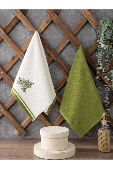 Sevim Nakış İşlemeli 2'li Mutfak Havlusu-%100 Pamuk Nakışlı Mutfak Kurulama Bezleri - Resim 4