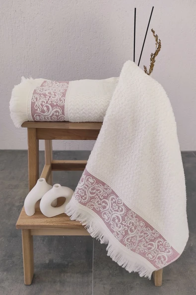 Sevim 2'li Kabartma Bordürlü & Püsküllü El/Yüz Havlusu - Yumuşak & Süper Emici - 50x85cm - 4