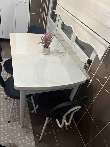 Asesva Serisi 80x132 MDF Beyaz Masa Metal Ayaklı Açılabilir Üst Kalite Mutfak Masası,Yemek Masası - 3