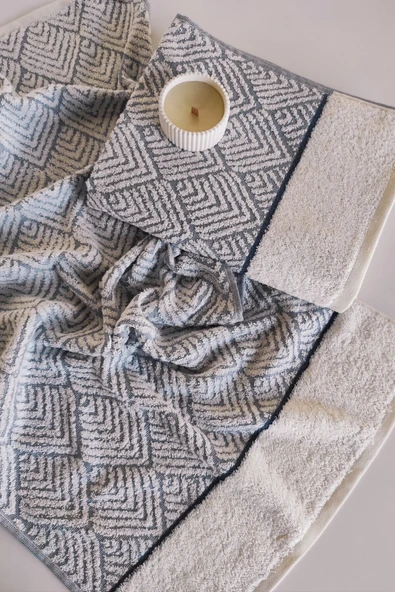 Sevim Geometrik Desenli Zemini Renkli Bambu El Havlusu - 50x90 cm - 8