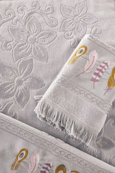 Sevim 2'li Nakışlı Kadife El Havlusu -Jakarlı Havlu Seti - %100 Pamuk ürün görseli