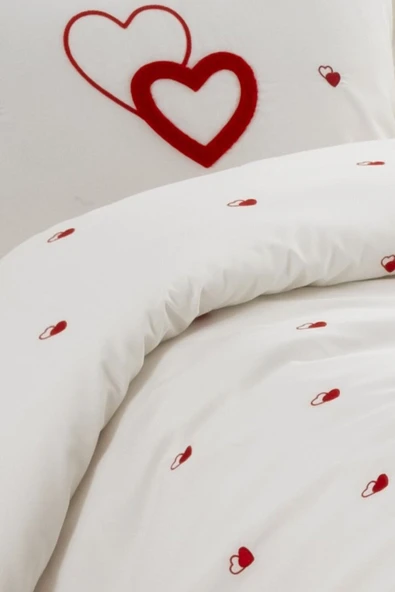 Sevim Kalp Nakışlı Çift Kişilik Nevresim Takımı - 6 Parça Lüks Set - Düğün & Çeyiz Takımı - Tivoli - Resim 3