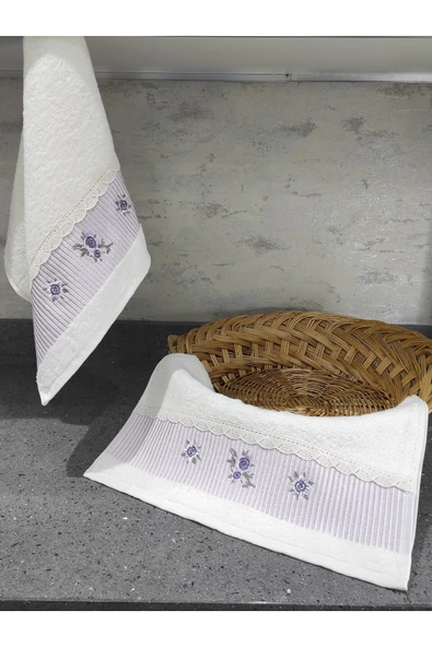 Sevim %100 Pamuk & Nakışlı Mutfak Havlu Takımı - 2'li Dantelli Havlu Seti - 40x60 Cm ürün görseli