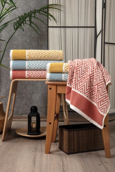 Sevim Geometrik Desenli Banyo Havlusu - Çizgili & Yüksek Su Emici - %100 Pamuk - 90x150 cm - 9