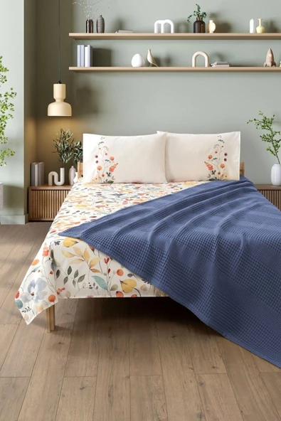 Sevim Yeşil Çift Kişilik Havuzlu Pike Takımı - Çiçek Desenli & Yumuşak Pike Seti - 4 Parça-Fayette - Resim 7