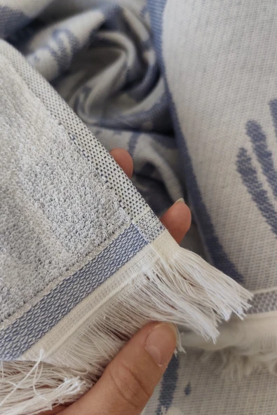 Sevim %100 Pamuk Saçaklı Jakarlı Lale Desenli Peştemal ve Peşkir Takımı - 9