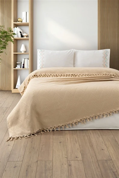 Sevim Jakarlı Bağlama Saçaklı Waffle Pike Takımı-Petekli Pike Seti-Delfina - Resim 5