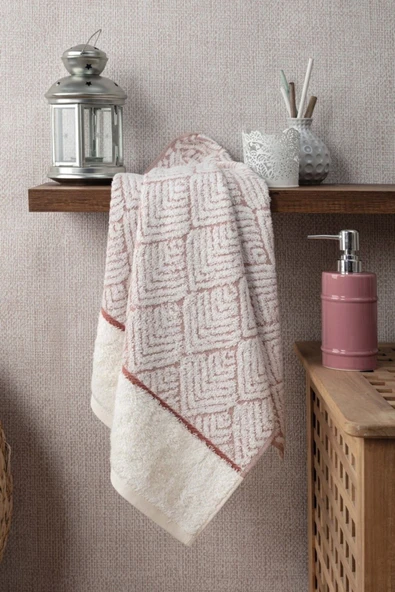 Sevim Geometrik Desenli Zemini Renkli Bambu El Havlusu - 50x90 cm