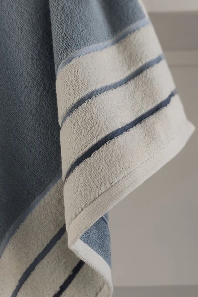 Sevim İndigo Mavi Çizgili El/yüz Havlusu - Ipliği Boyalı & Yüksek Su Emici - %100 Pamuk - 45x85 Cm - Resim 2