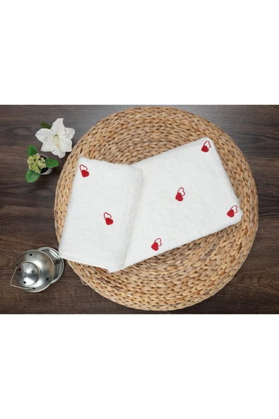 Sevim 2'li Kalp Nakışlı Bambu Banyo Havlu Seti - Yumuşak & Şık - 2'li Çeyizlik Havlu Takımı - Tivoli - Resim 3