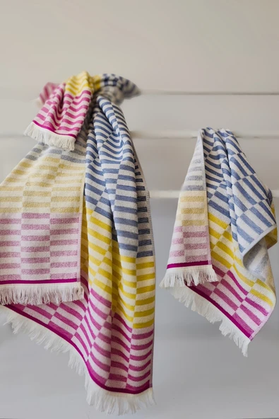 Sevim %100 Pamuk Saçaklı Çok Renkli Peştemal ve Peşkir Takımı-Plaj Havlusu-Şezlong Örtüsü - 2